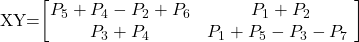 $XY=\begin{bmatrix}P_5+P_4-P_2+P_6 & P_1+P_2 \\ P_3+P_4 & P_1+P_5-P_3-P_7\ \end{bmatrix}$