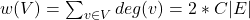 w(V)=\sum_{v\in V}deg(v)=2*C|E|