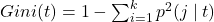Gini(t)=1-\sum_{i=1}^k p^2(j \mid t)